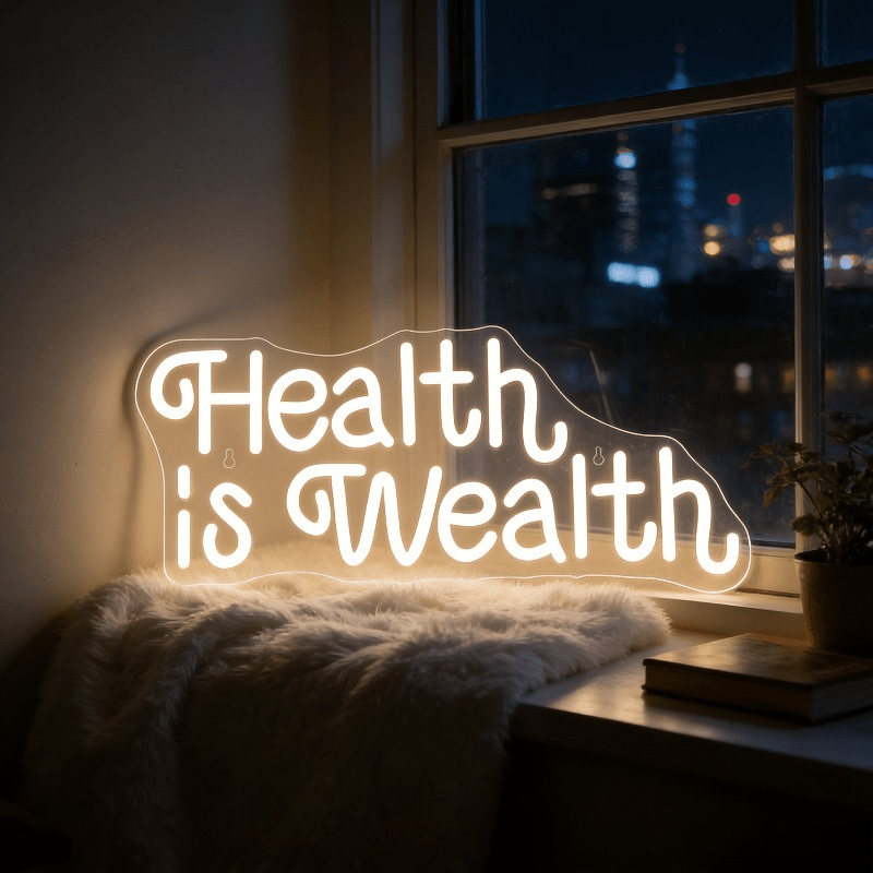 Health Wellness And Lifestyle - 健康は富 ネオンサイン LED マーキーライト ホームジム装飾 ウォールアート