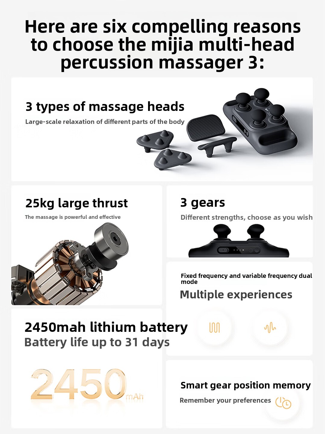 Mijia マルチヘッドマッサージガン3 充電式深部組織筋肉 - Health Wellness Massage のレビューと価格
