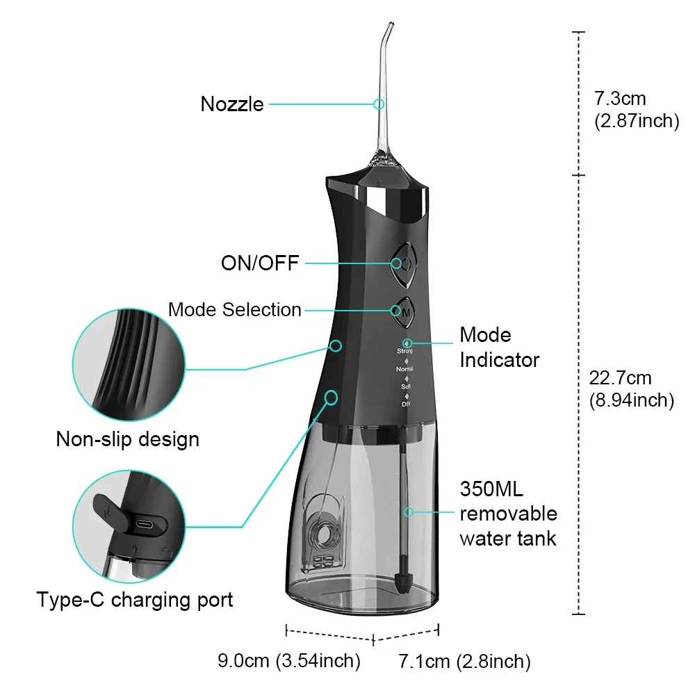 ポータブル充電式口腔洗浄器 4つの洗浄モード IP7防水 3 - Oral Irrigator Flosser のレビューと価格